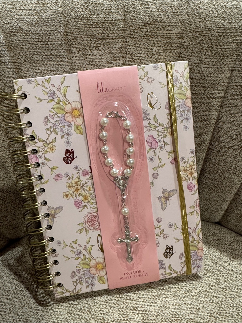 New Inspirational Journal with Pearl Rosary